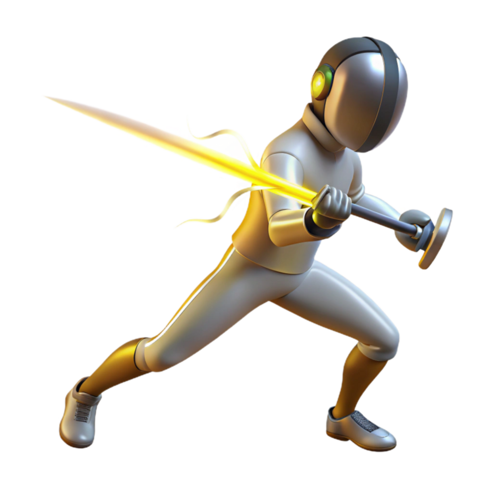 Glowing Foil 3D Render of Fencing Action png