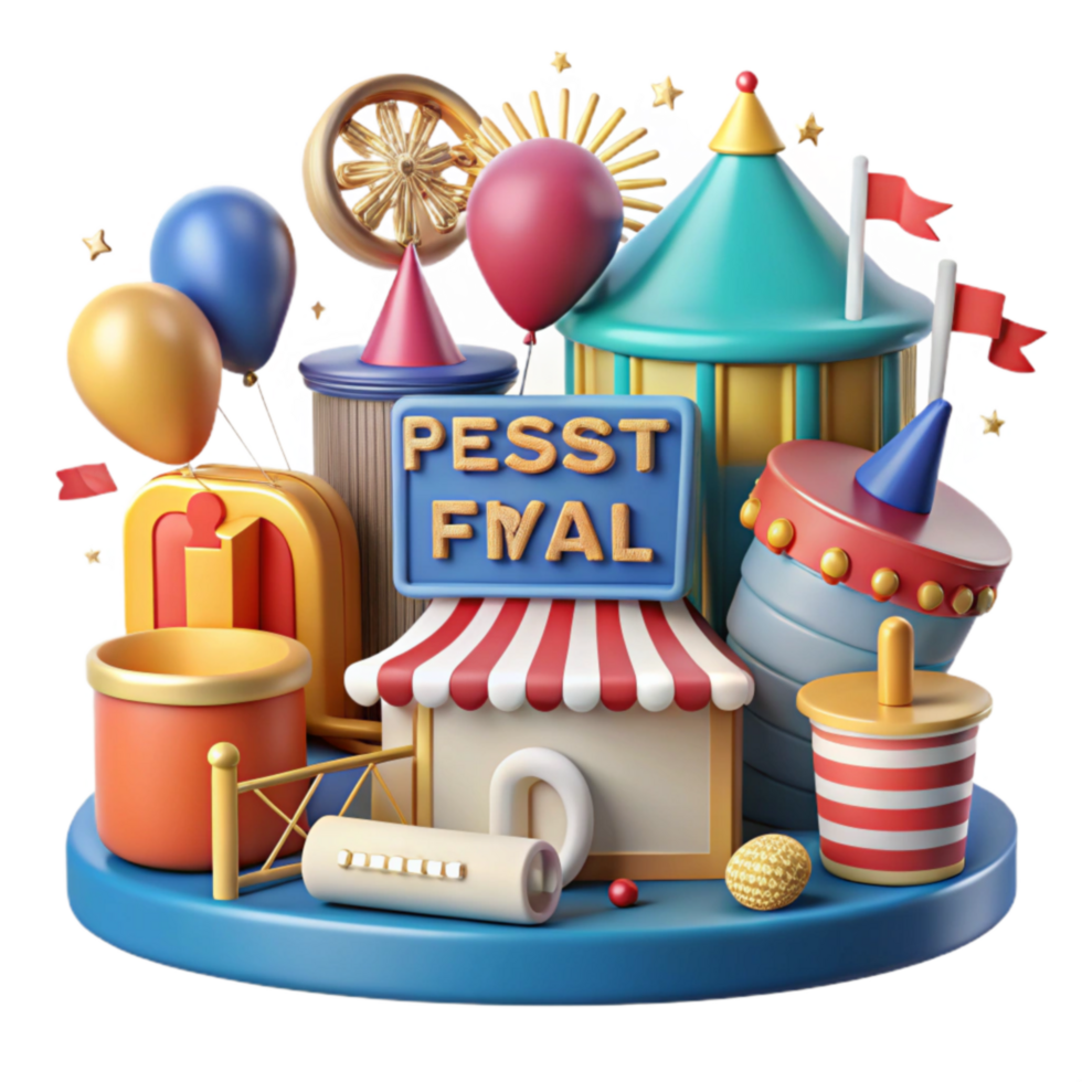 Carnival Fun Festive 3D Render of Amusement Park png