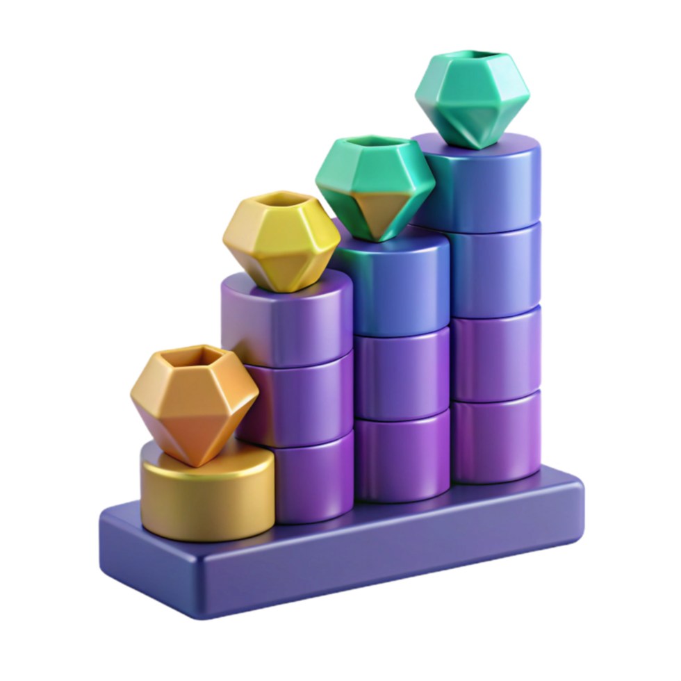 Growth Chart Visualizing Progress with Colorful Gems and Cylinders png