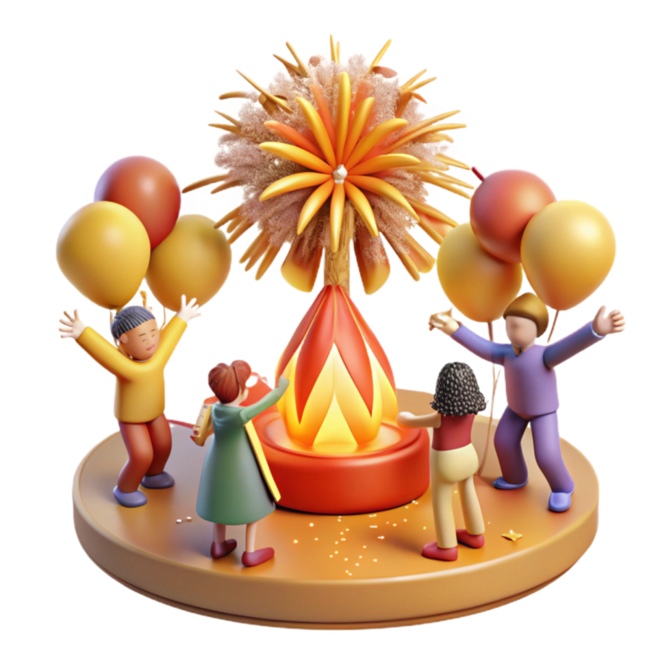 Joyful Celebration Children, Balloons, and Festive Bonfire png