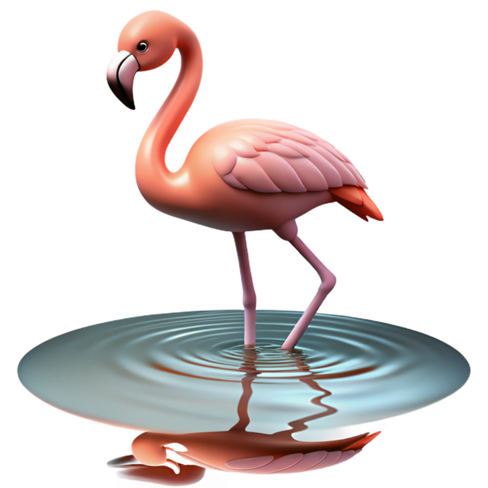 Pink Flamingo in Water 3D Render of a Tropical Bird png