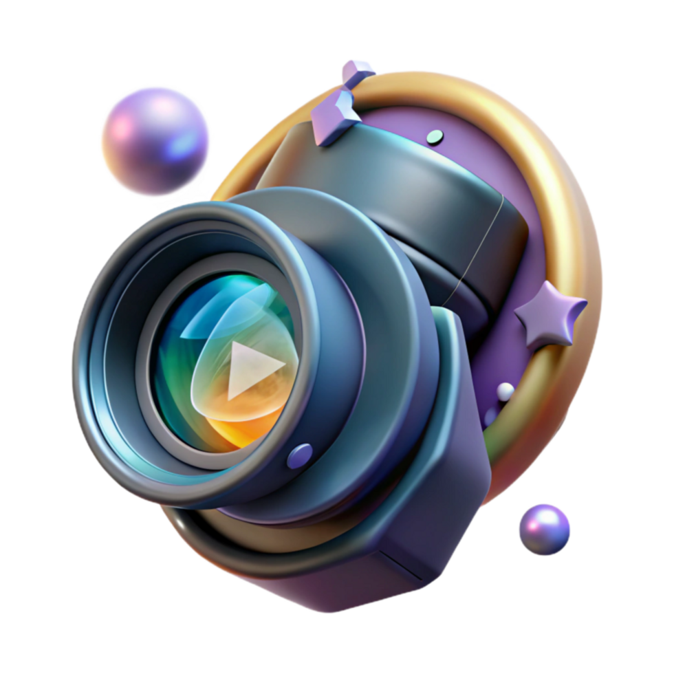 3D Camera Lens with Play Button Colorful Abstract Design png