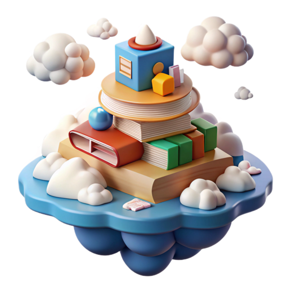 Floating Book Stack A 3D Render of Educational Imagination png