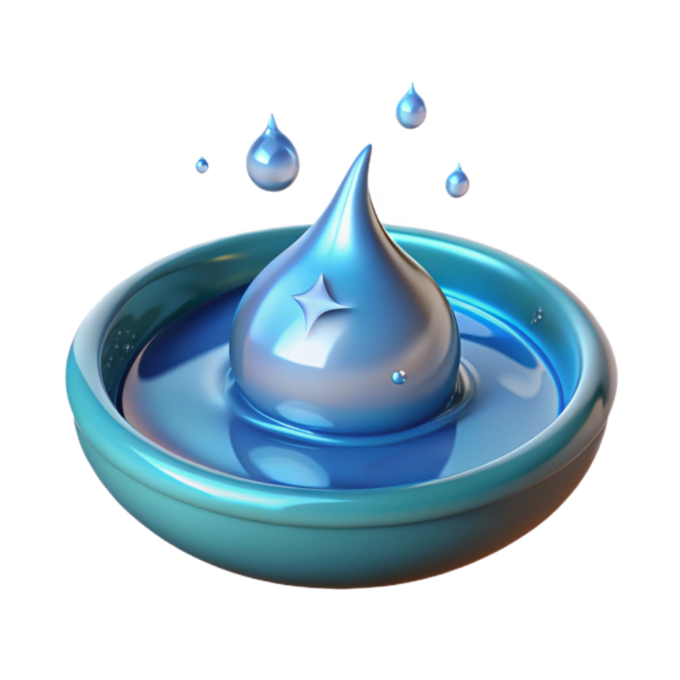 Liquid Drop in Bowl 3D Render of Water Droplets png