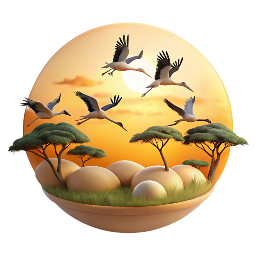 Sunset Safari Cranes over Grassland Eggs png