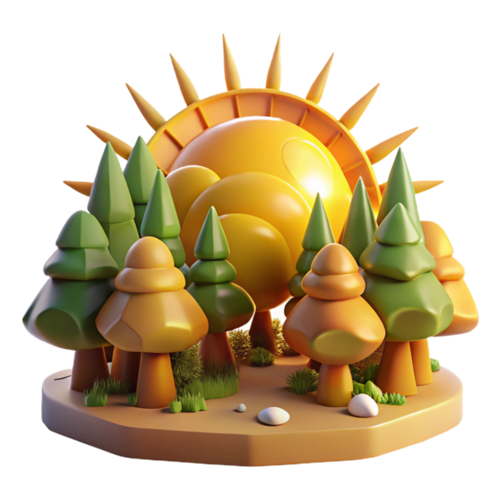 Sunny Forest 3D Cartoon Landscape png