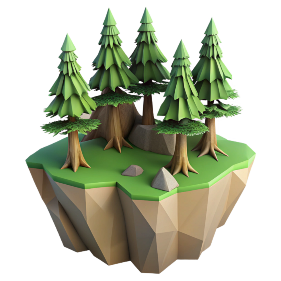 Low Poly Floating Island Forest Scene png