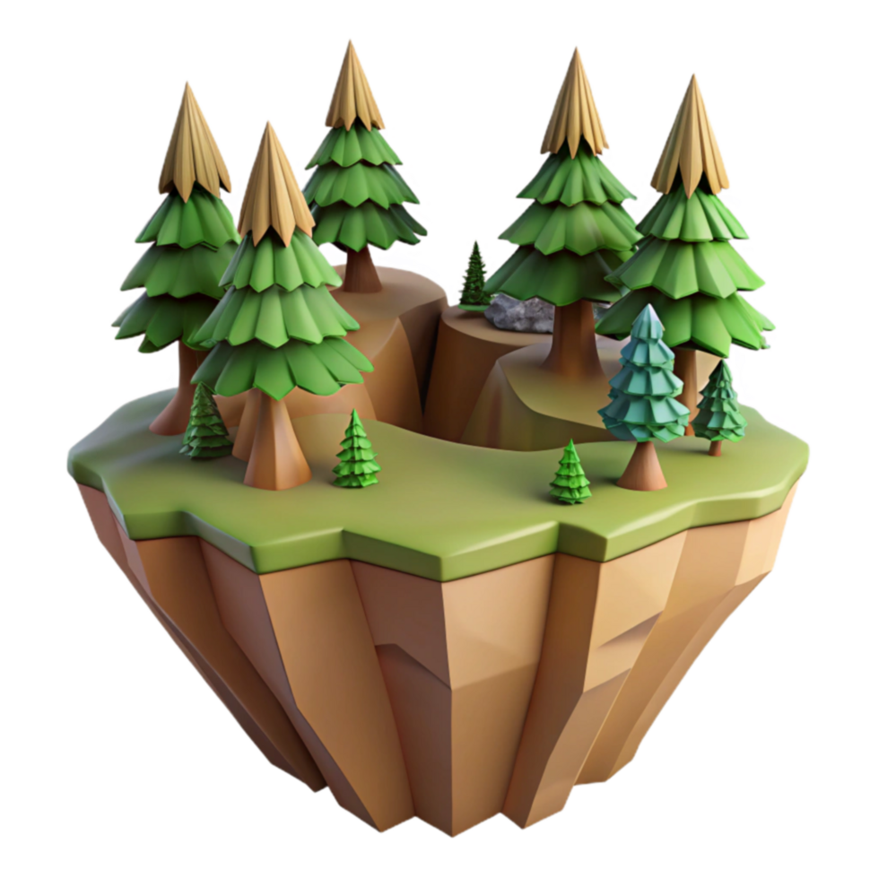 flutuando ilha com sempre-verde floresta 3d render png