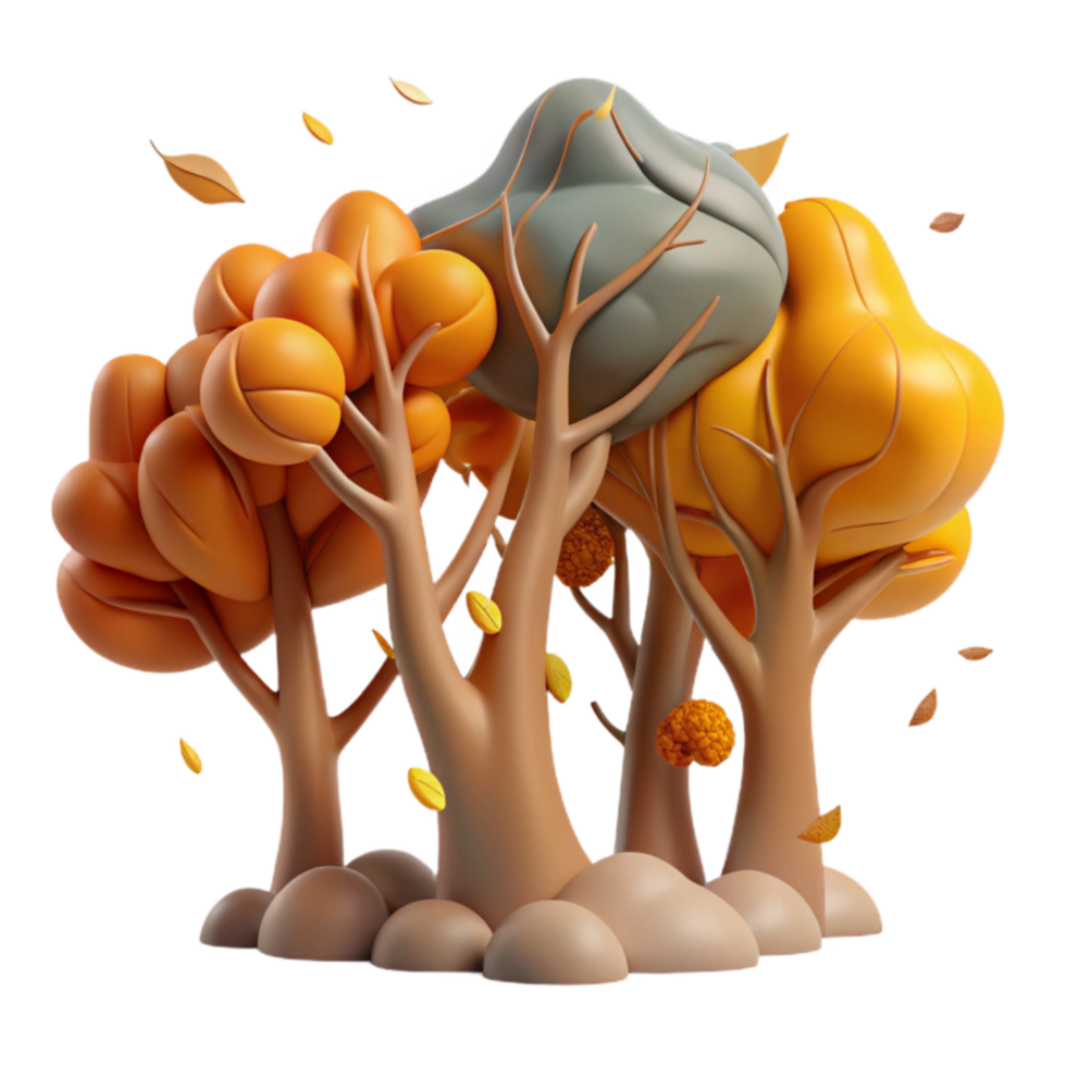 Autumnal Trees 3D Render of Fall Foliage png