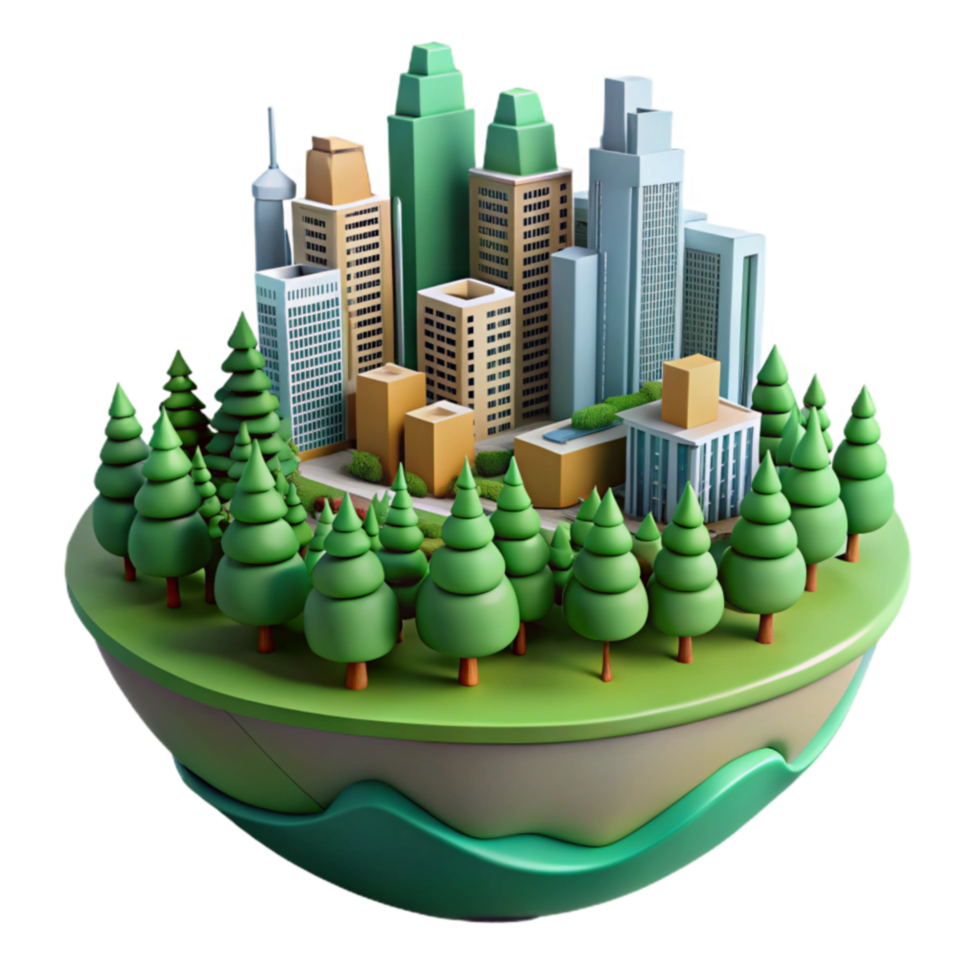 Urban Greenery Sustainable Cityscape Model with Trees and Buildings png