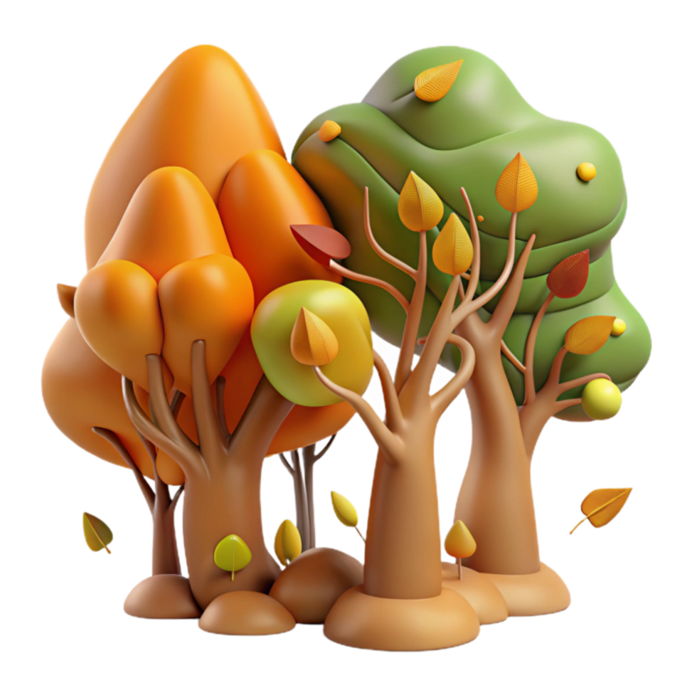 Autumnal Trees 3D Render of Stylized Foliage png