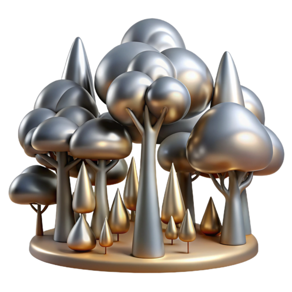 Metallic Forest A 3D Render of Abstract Trees png