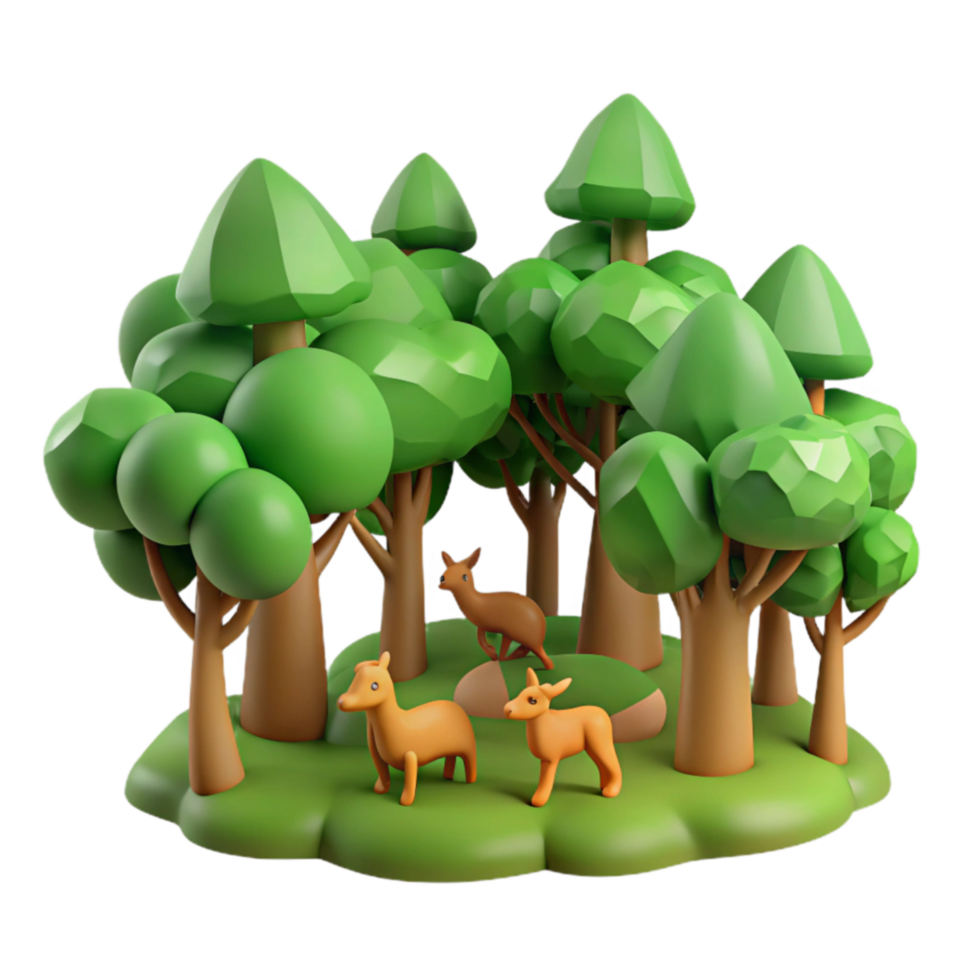3D Render of Deer in a Low-Poly Forest png