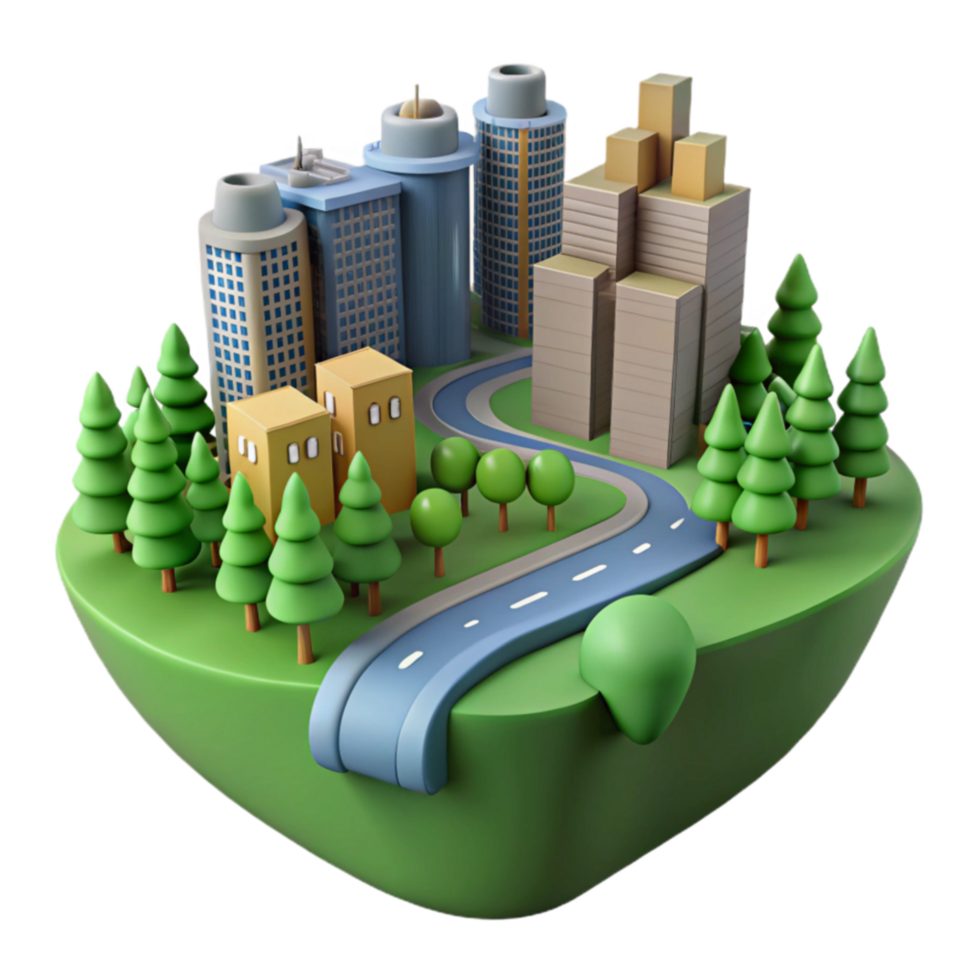 Urban Landscape Cityscape Model with Road and Trees png
