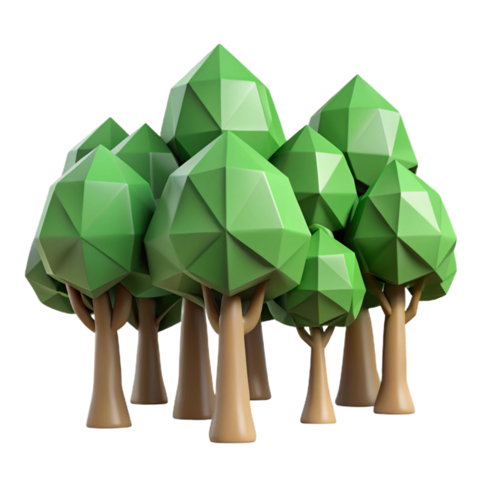 Low Poly Forest 3D Model of Geometric Trees png