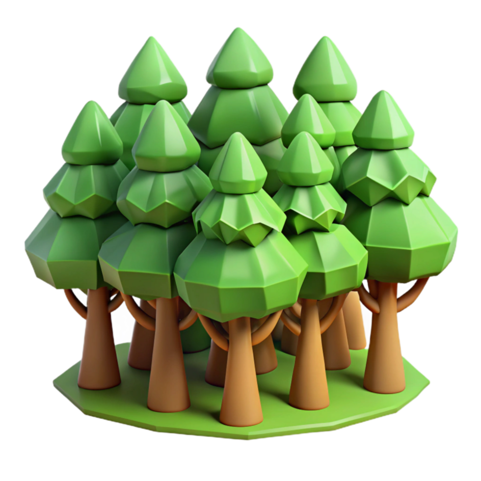 Low Poly Forest 3D Render of Geometric Trees png