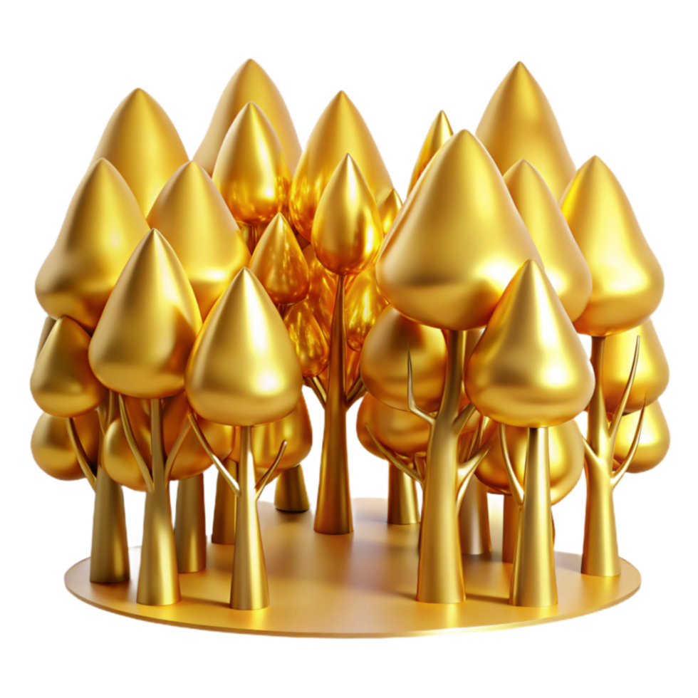 Golden Forest A 3D Render of Abstract Trees png