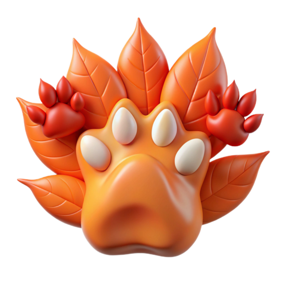 Autumn Paw Print with Leaves 3D Render png
