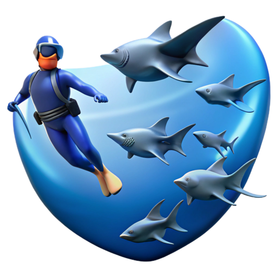Diver and Sharks An Ocean Adventure png