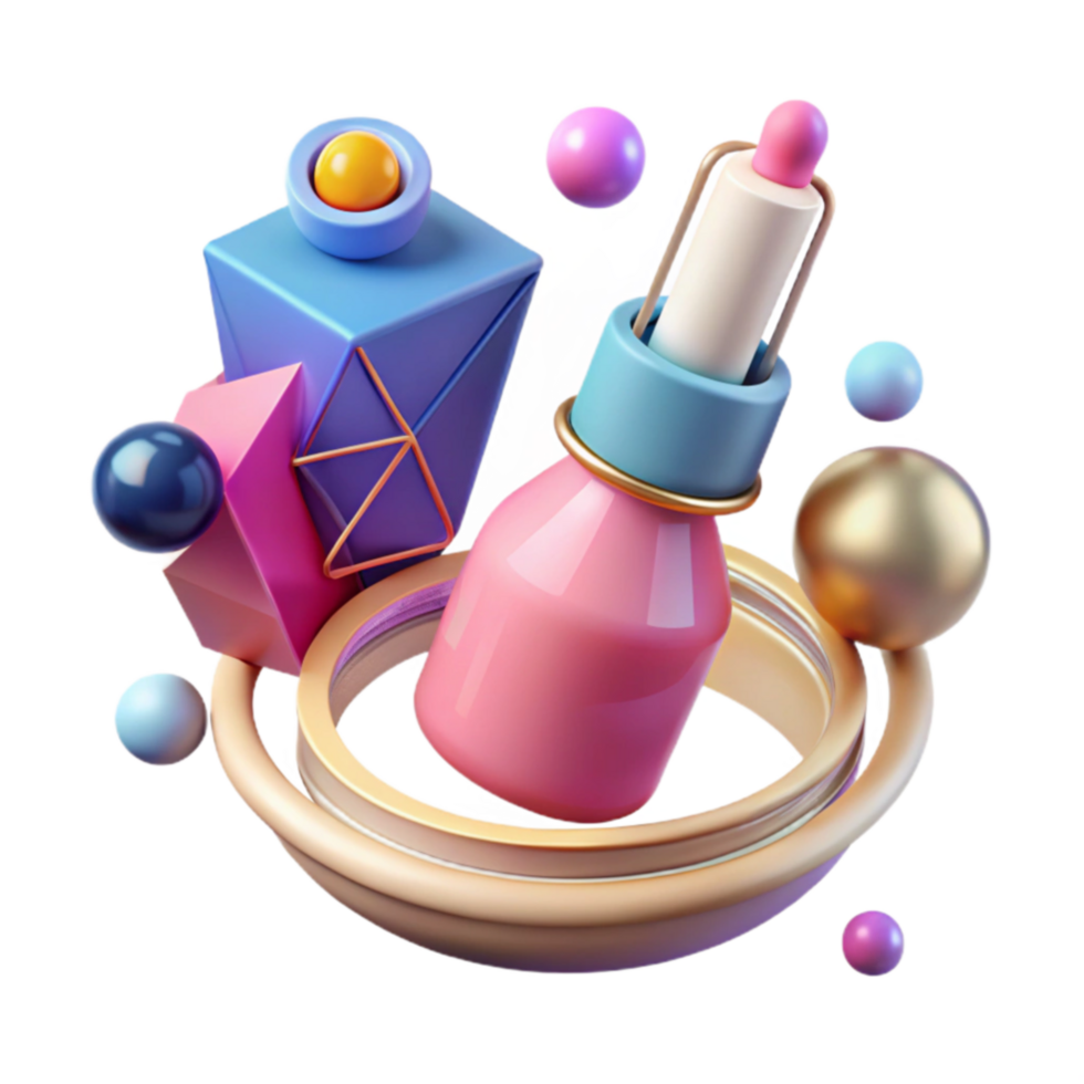 Abstract 3D Render Colorful Geometric Shapes and Bottle png