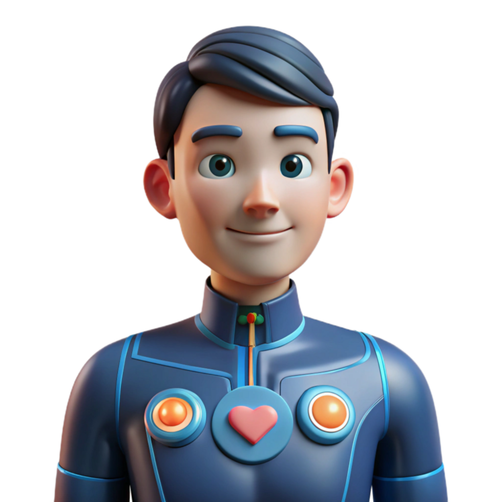 3D Animated Boy in Futuristic Suit Friendly, Compassionate, and Tech-Savvy png