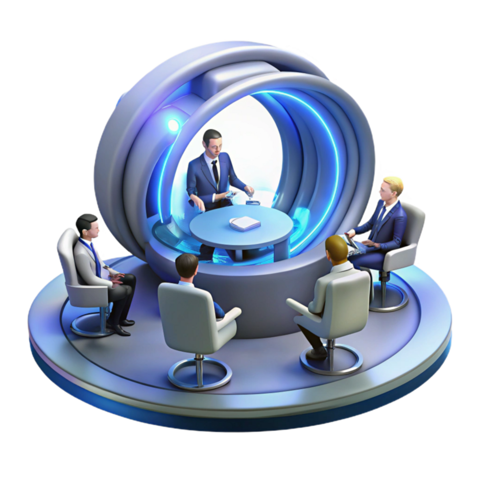 Futuristic Business Meeting Virtual Collaboration in a Modern Setting png