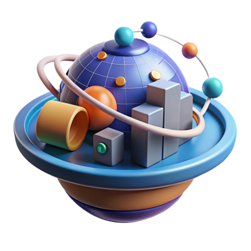 Global Data Visualization 3D Abstract Planet with Charts and Orbits ...