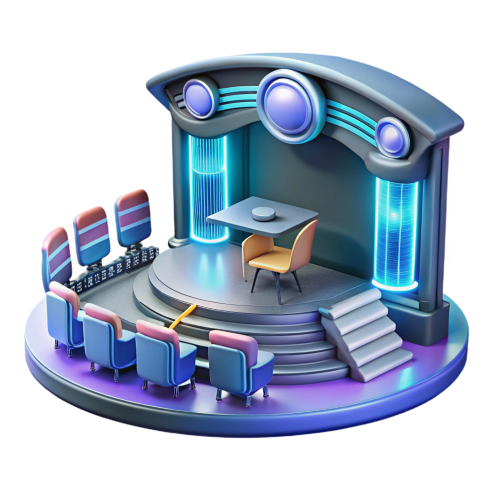 Futuristic Stage Design Neon Lighting, Seating, and Table png