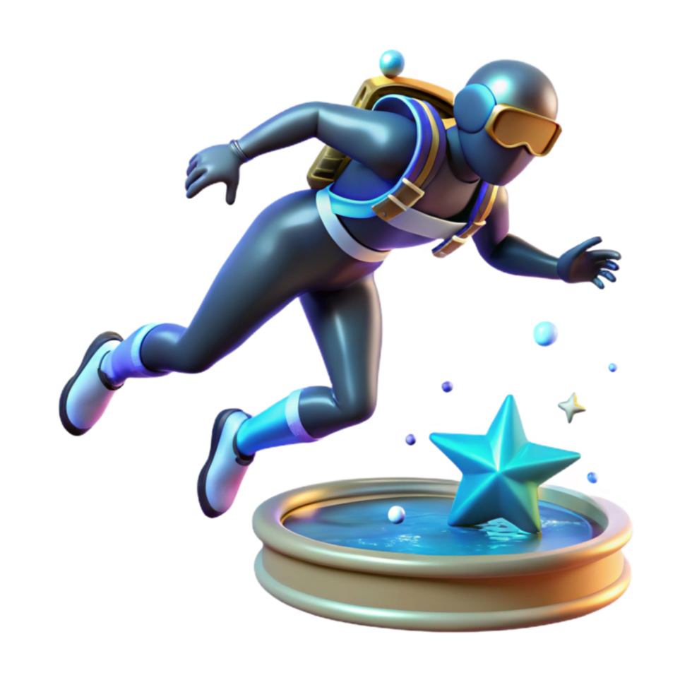 3D Astronaut Diving for Star in Pool png