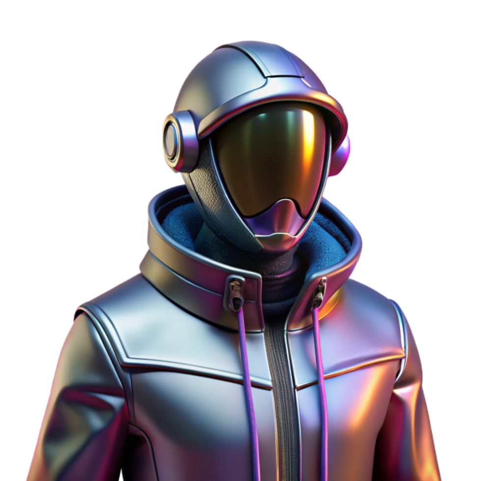 futurista metálico Jaqueta com capacete uma 3d render png