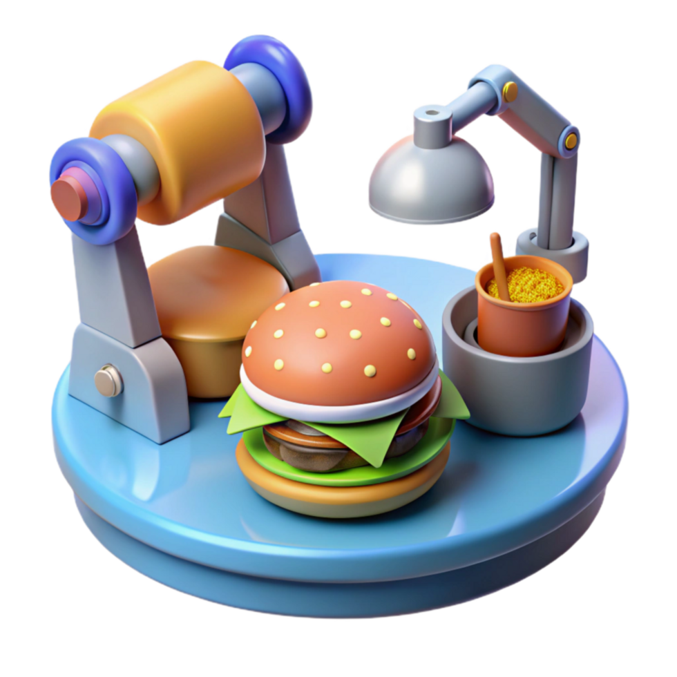 Automated Burger Station 3D Render of Futuristic Food Prep png