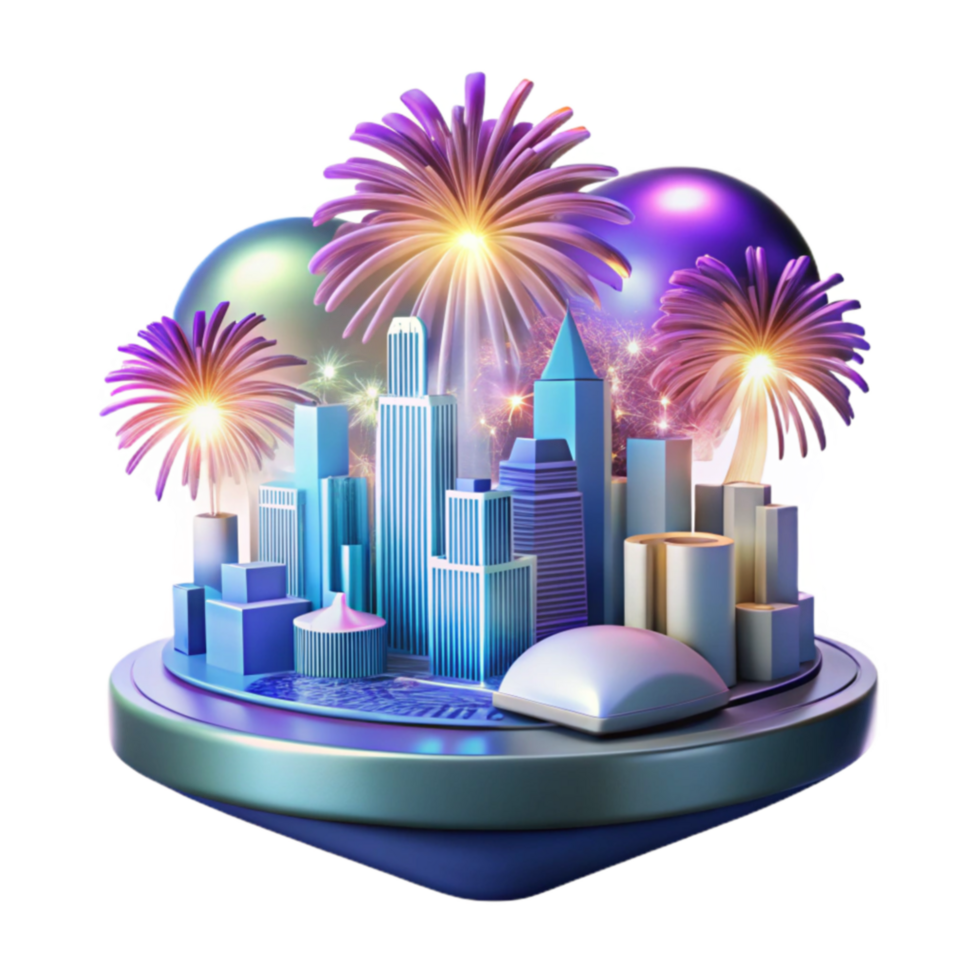 Cityscape Fireworks A Digital Celebration png