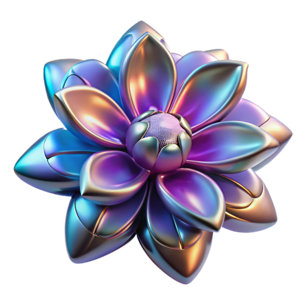 Iridescent Metallic Flower 3D Render of Abstract Bloom png
