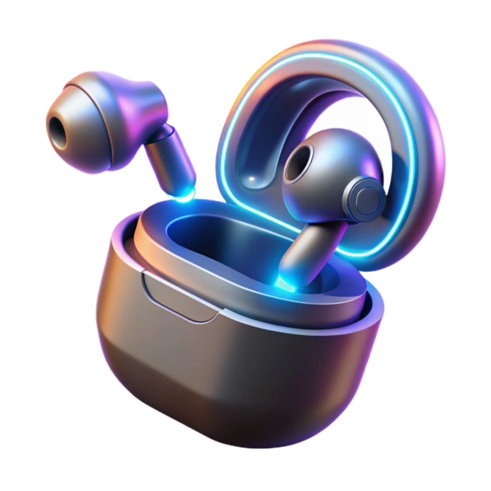 Wireless Earbuds with Illuminated Charging Case png