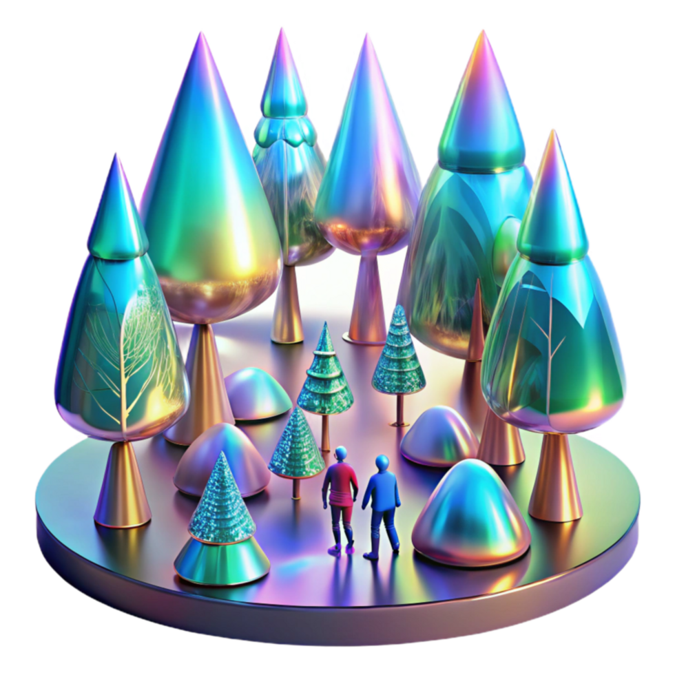 Iridescent Forest Miniature 3D Render of Colorful Trees png