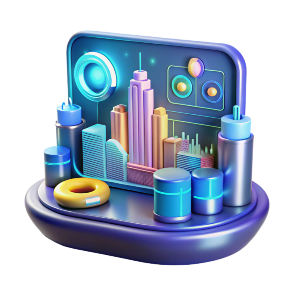 Summer Cityscape 3D Render of Urban Soundscape with Inflatable Ring png