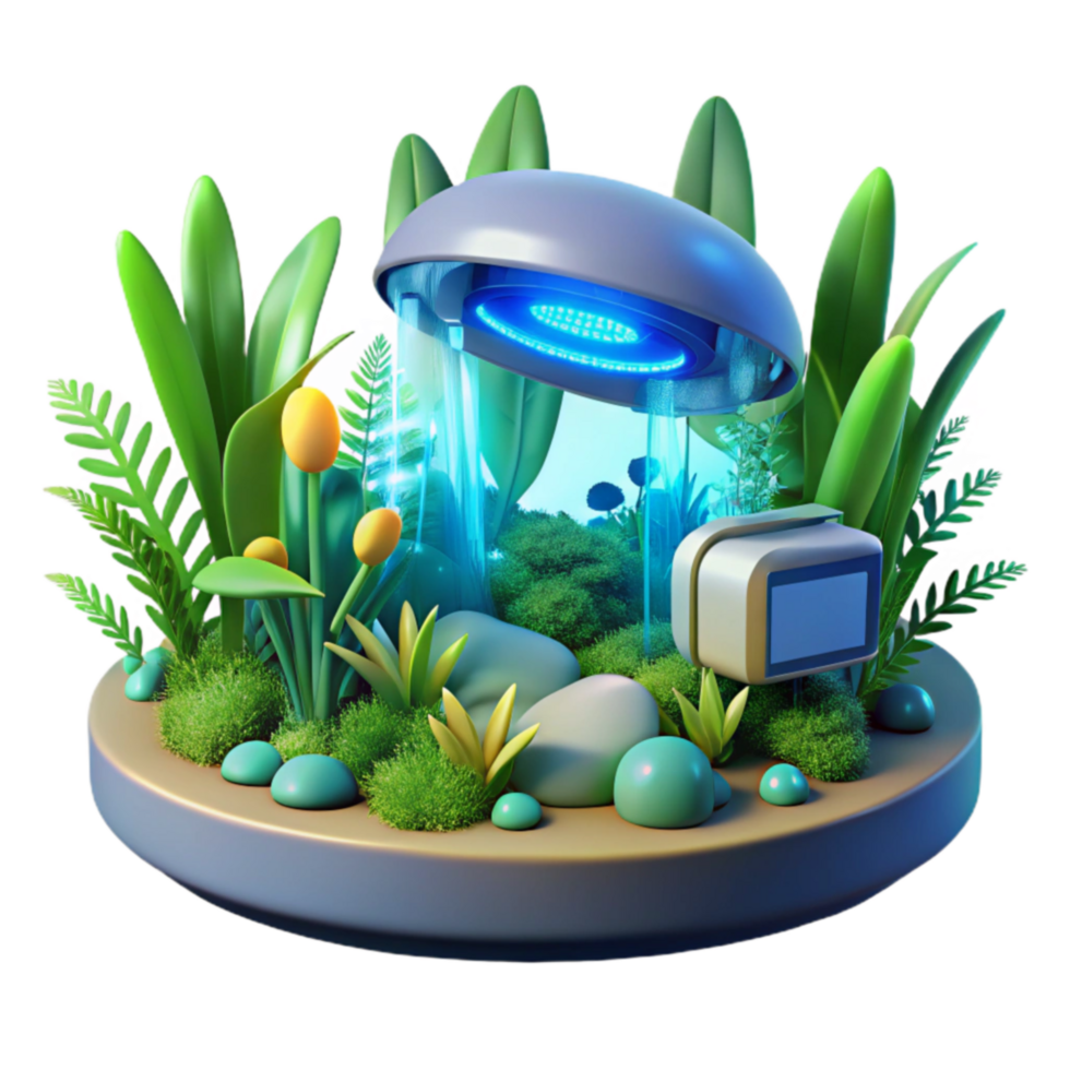 Futuristic Plant Growth System A 3D Render of a Technological Device Promoting Flora png