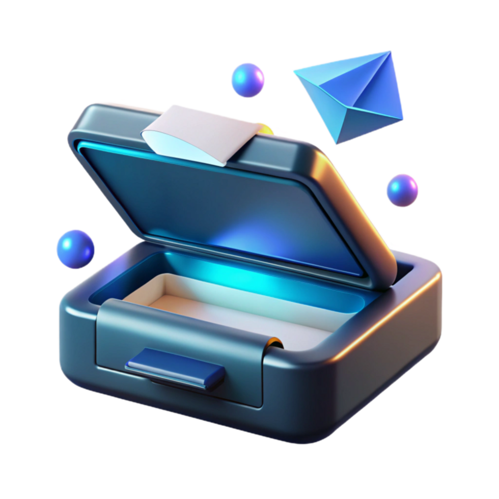 Unlocking Digital Treasures A 3D Render of an Open Treasure Chest with Glowing Gems png