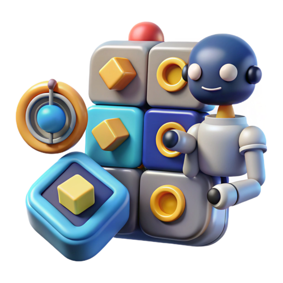3D Robot with Colorful Blocks Interactive Puzzle Game Design png