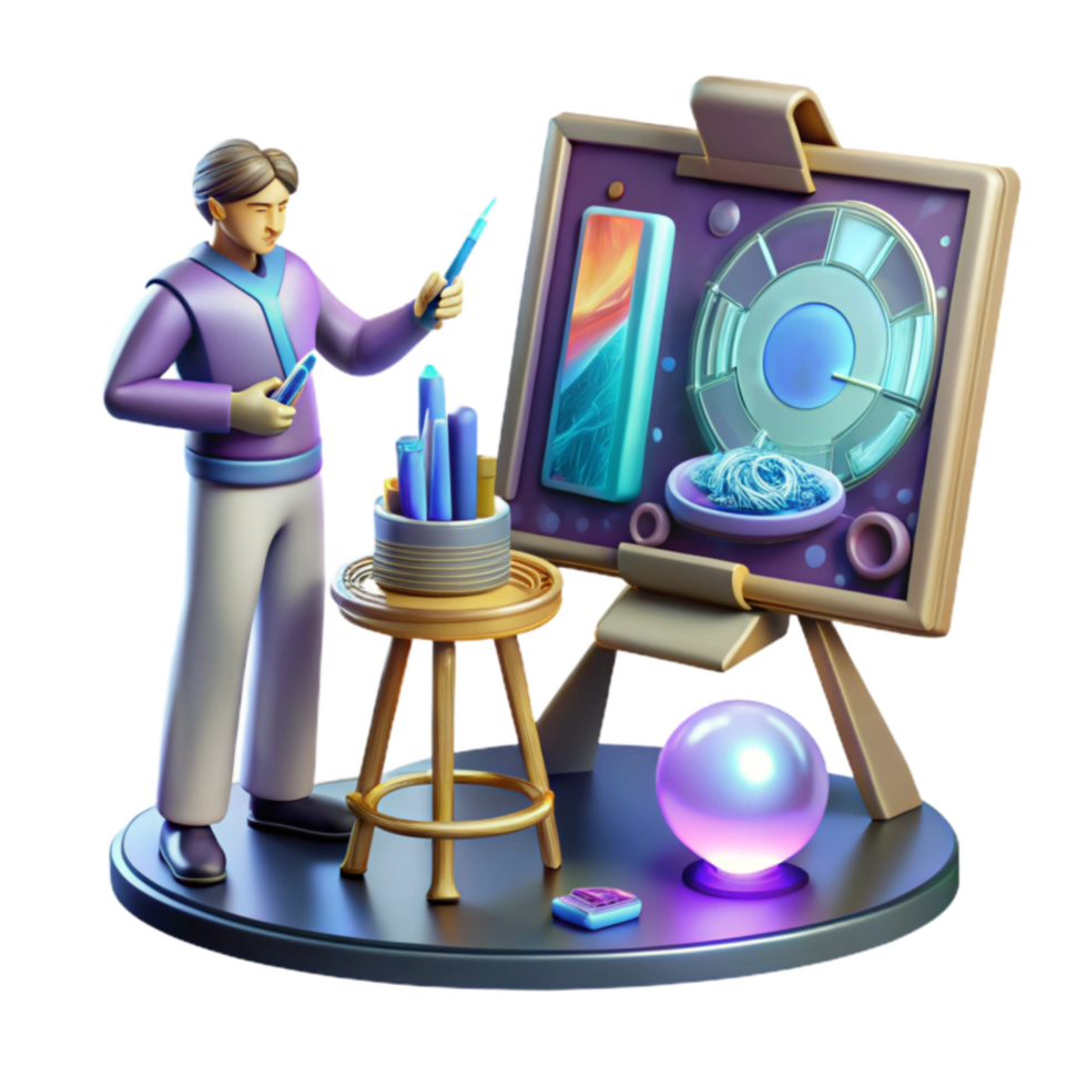 3D Artist s Studio Digital Painting, Crystal Display, and Mystical Orb png