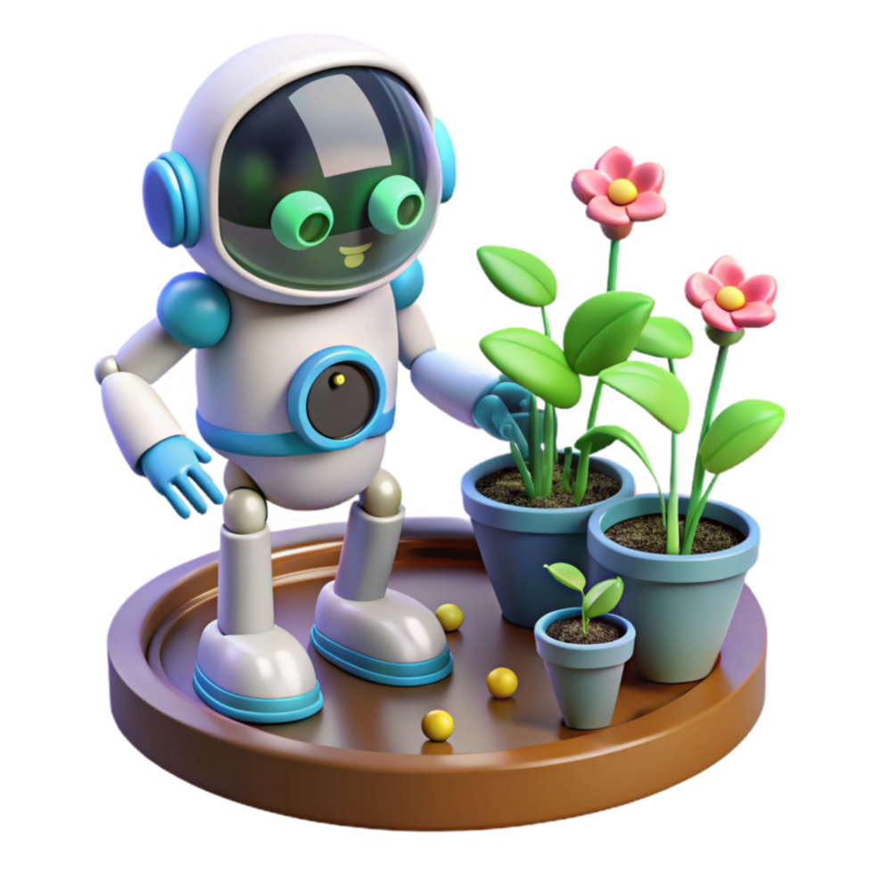 Robot Tending Plants A 3D Render of Artificial Intelligence and Gardening png
