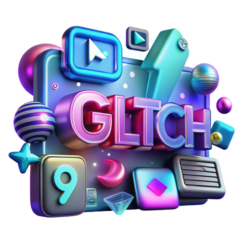 GLITCH 9 3D Neon Art, Abstract Shapes, and Psychedelic Design png