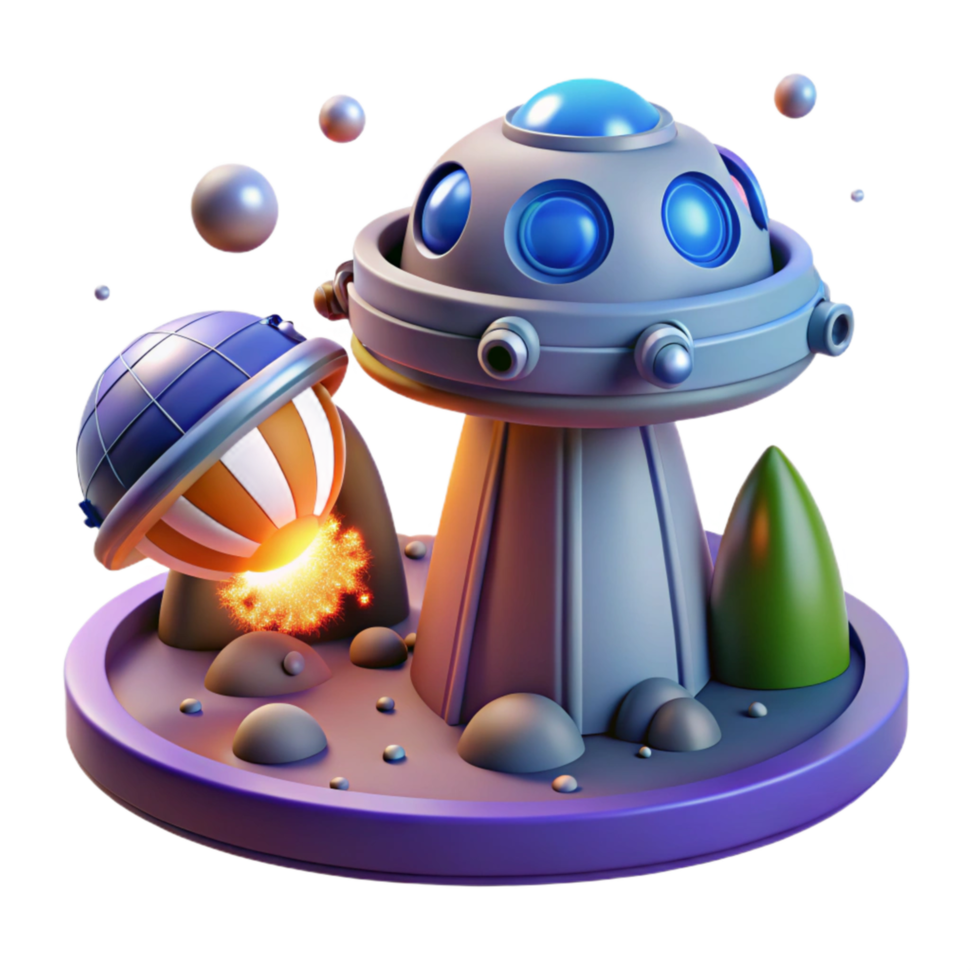 Spaceship Crash Landing 3D Render of Alien UFO and Spaceship Debris ...