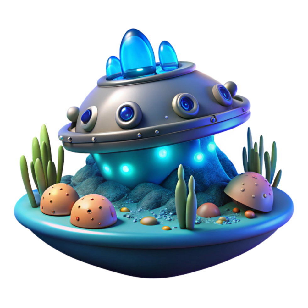 Undersea UFO 3D Render of Spaceship on Ocean Floor png