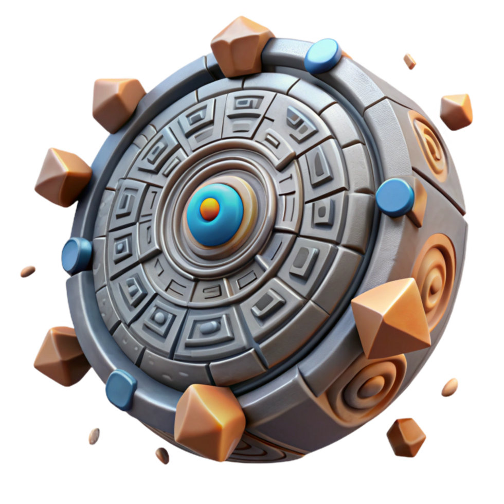 Ancient Relic Stone Sphere with Geometric Patterns png