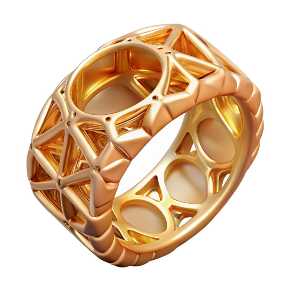 Geometric Gold Ring 3D-Printed Intricate Design png