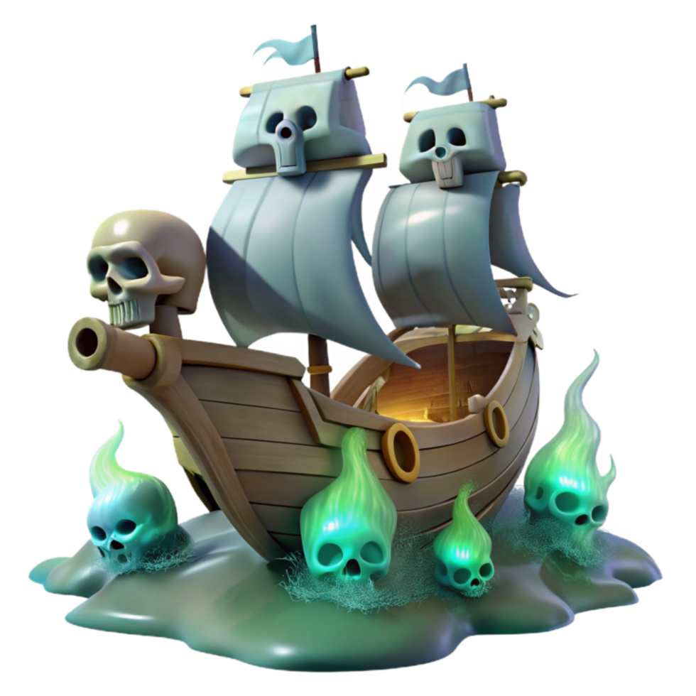 Ghost Ship Spooky Sailing Vessel with Spectral Flames png