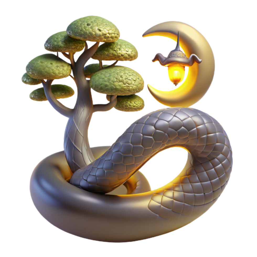 Serpentine Moonlit Tree 3D Render of Fantasy Artwork png