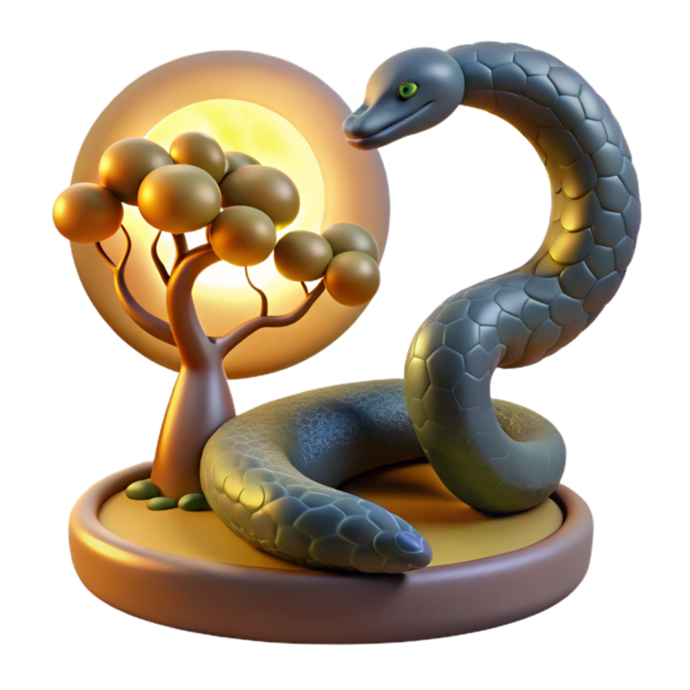 Serpentine Serenity 3D Render of Snake and Tree png