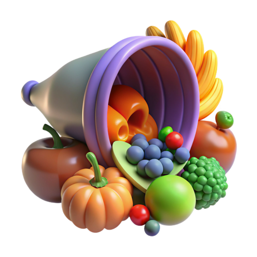 Abundant Autumn Harvest 3D Render of Colorful Fruits and Vegetables png